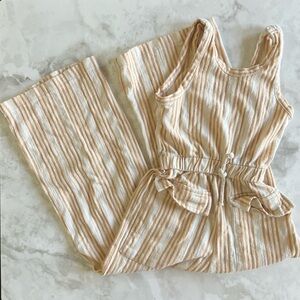 Zara White and Mustard Yellow Striped Jumpsuit for Girl Size 6